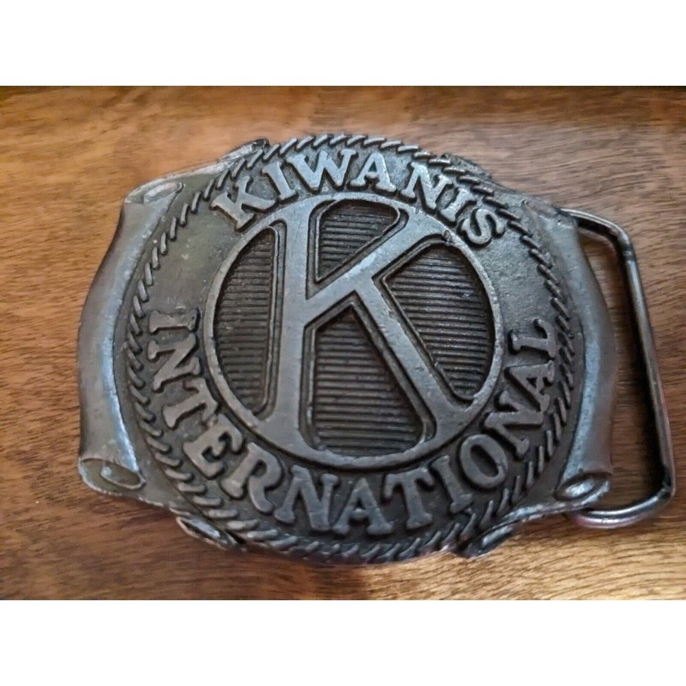Kiwanis International Club Pewter Belt Buckle Insignia Logo 1970s-1980s